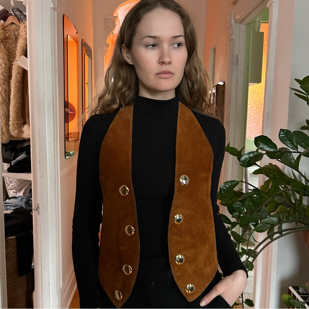 Brown Suede Vest with Gold Buttons